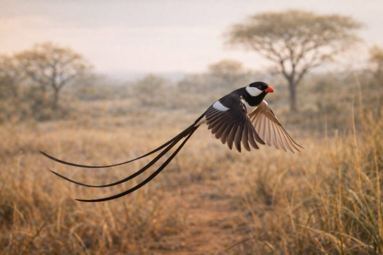 Wdówka rajska (Vidua macroura) – Elegancja w locie